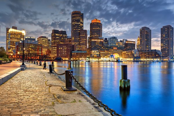 boston harbor at night.